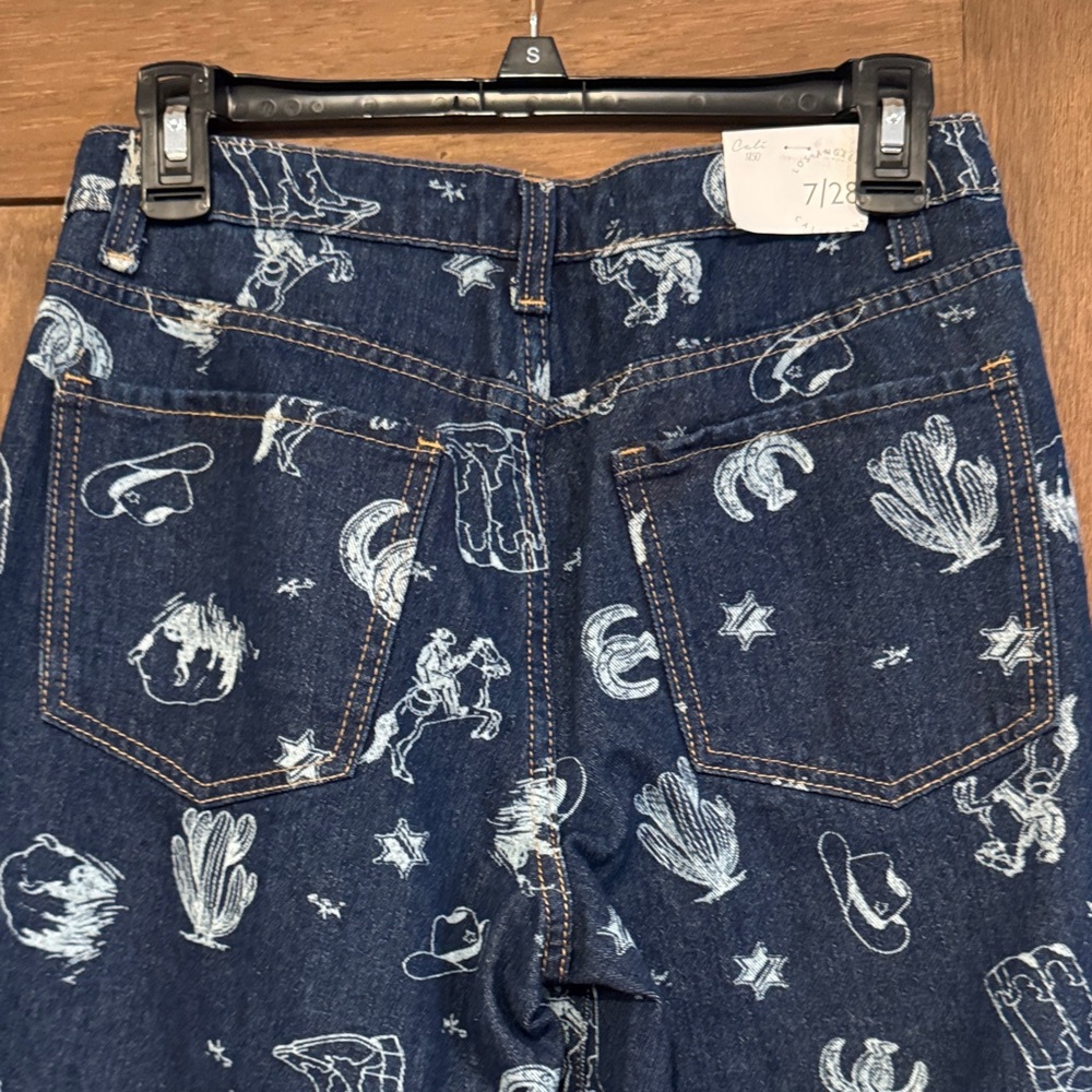 Stylish Blue western Patterned Straight Leg Jeans - Picture 11 of 11